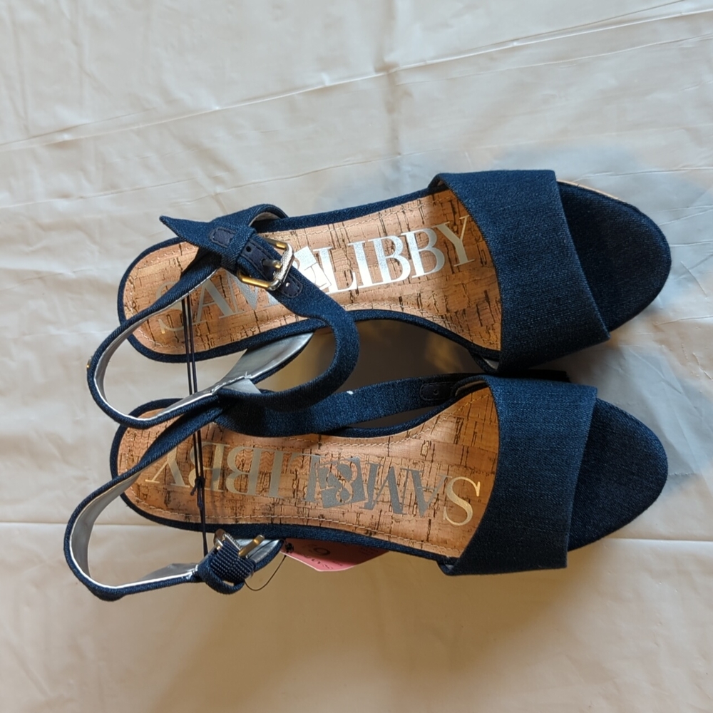 Sam & Libby Navy Denim Cork Wedges